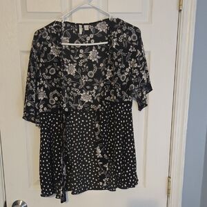 Cato Black Blouse with Peter Pan Collar and Tie Front
